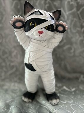 NWT Candy Corn Lane 12” Mummy Kitty Figurine - Black & White Cat
